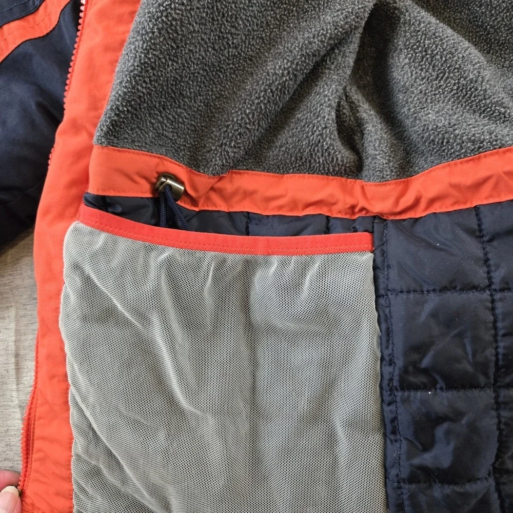 Lands End Boy's Coat Full Zip Hooded Orange Black Grow Along Size 8 Small
